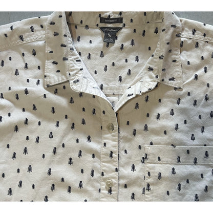 Boyfriend Fit Ivory Trees Pattern Button-Up Shirt