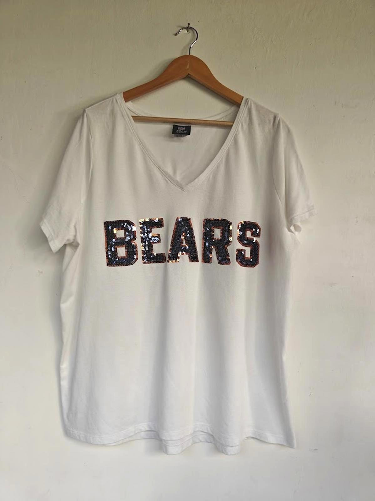 White Sequin Chicago Bears V-Neck Tee
