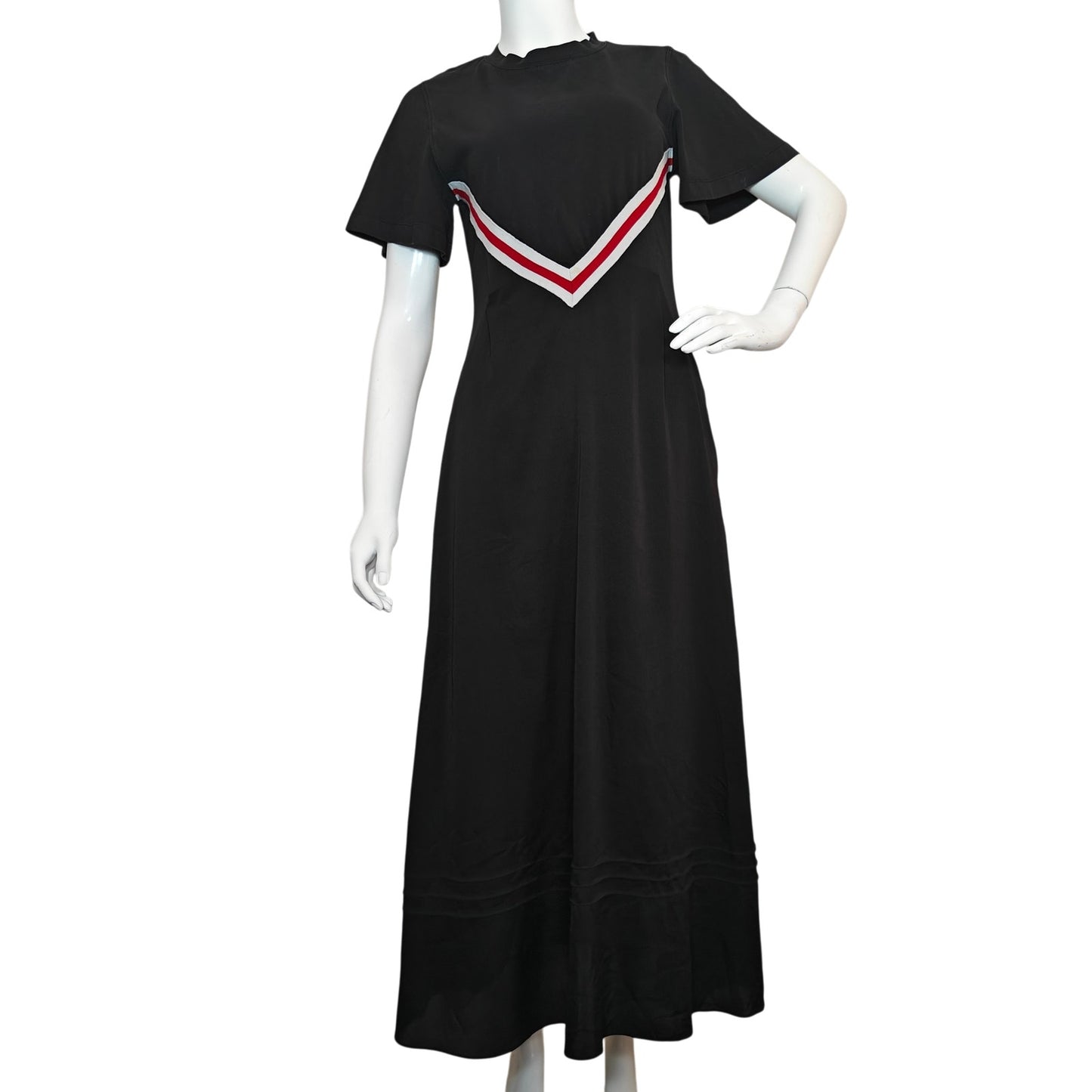 Black Maxi Dress with Red and White Chevron Trim