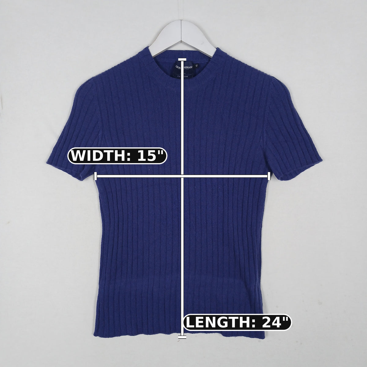 Giorgio Armani Classico Blue Cashmere Ribbed Short Sleeve Sweater IT 42