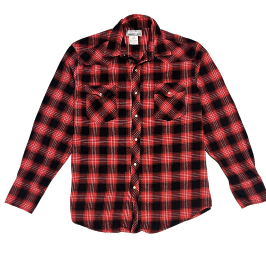 Red and Black Plaid Snap Button Flannel Shirt