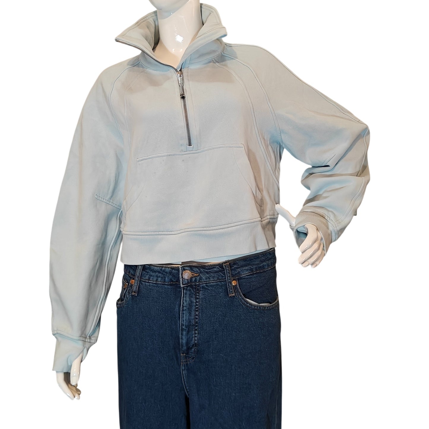 Light Blue 1/2 Zip Cropped Pullover Sweatshirt