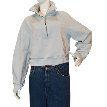 Light Blue 1/2 Zip Cropped Pullover Sweatshirt