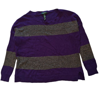 Purple and Gray Stripe Cashmere Blend Sweater