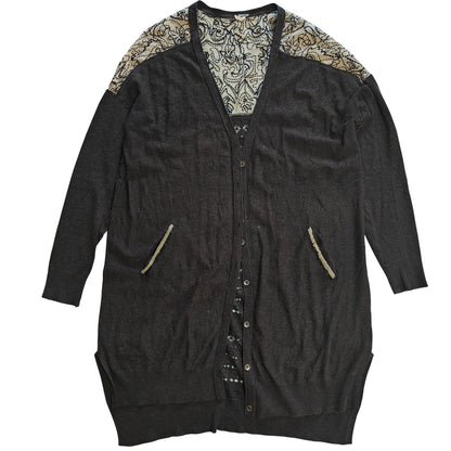 Charcoal Cardigan with Embroidered Sheer Back