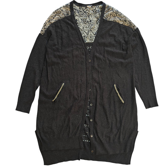 Charcoal Cardigan with Embroidered Sheer Back
