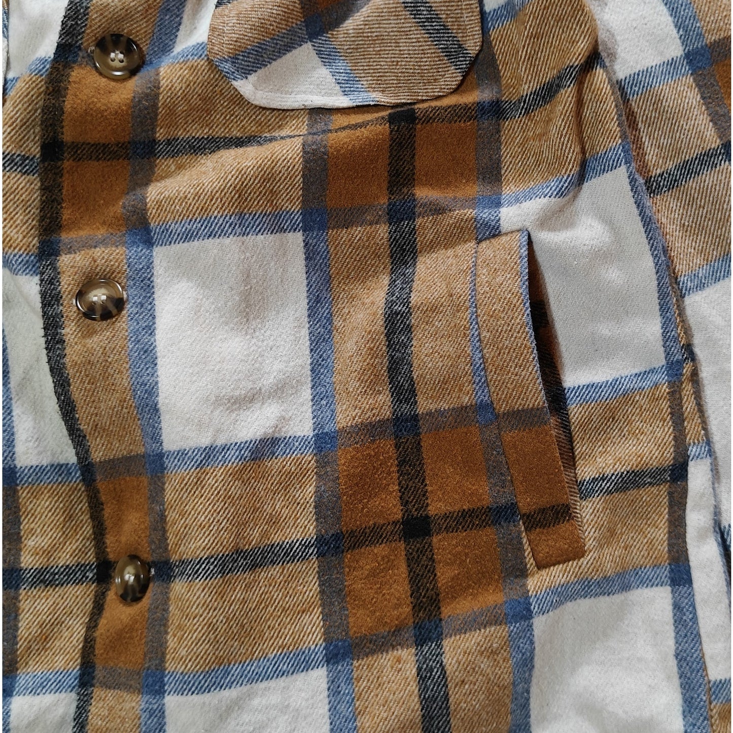 Khaki Plaid Shacket Jacket With Side Pockets