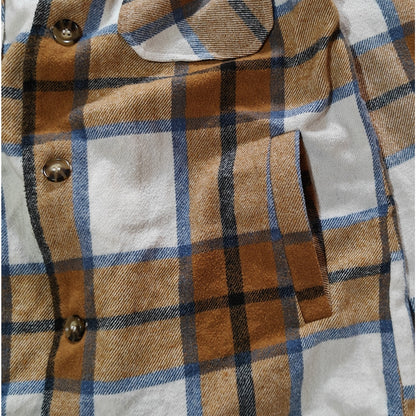 Khaki Plaid Shacket Jacket With Side Pockets
