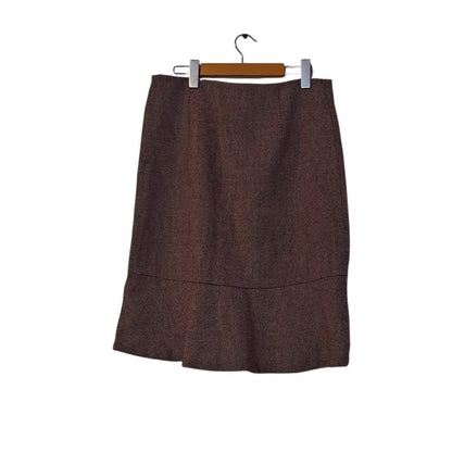 Wool Blend Pencil Skirt with Ruffle Hem