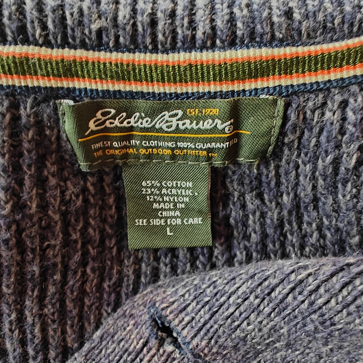 Blue Gray Cotton Knit Henley Sweater