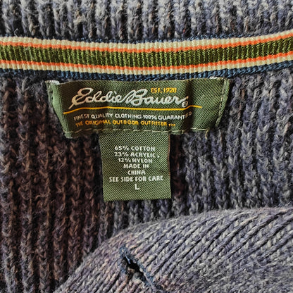 Blue Gray Cotton Knit Henley Sweater