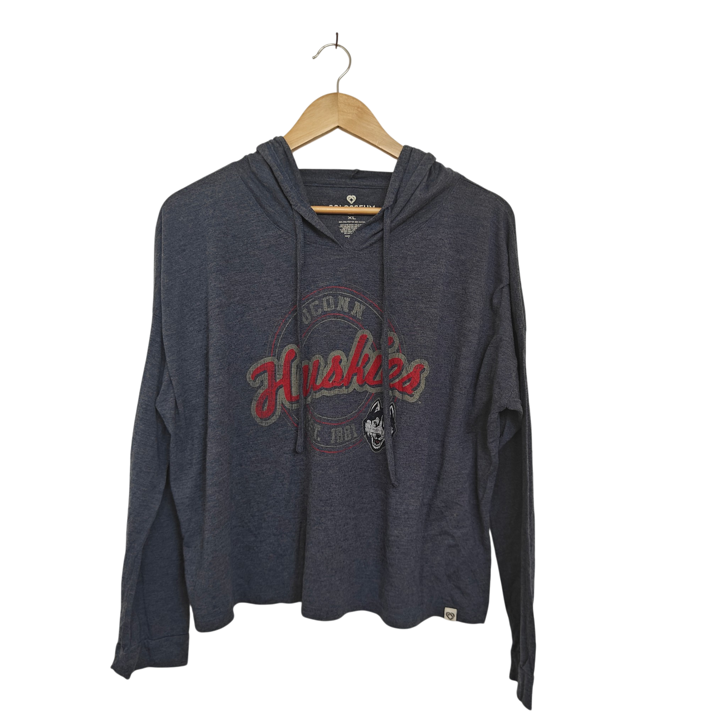 UConn Huskies Hooded Tee XL Colosseum Women's Lightweight Hoodie Shirt Blue
