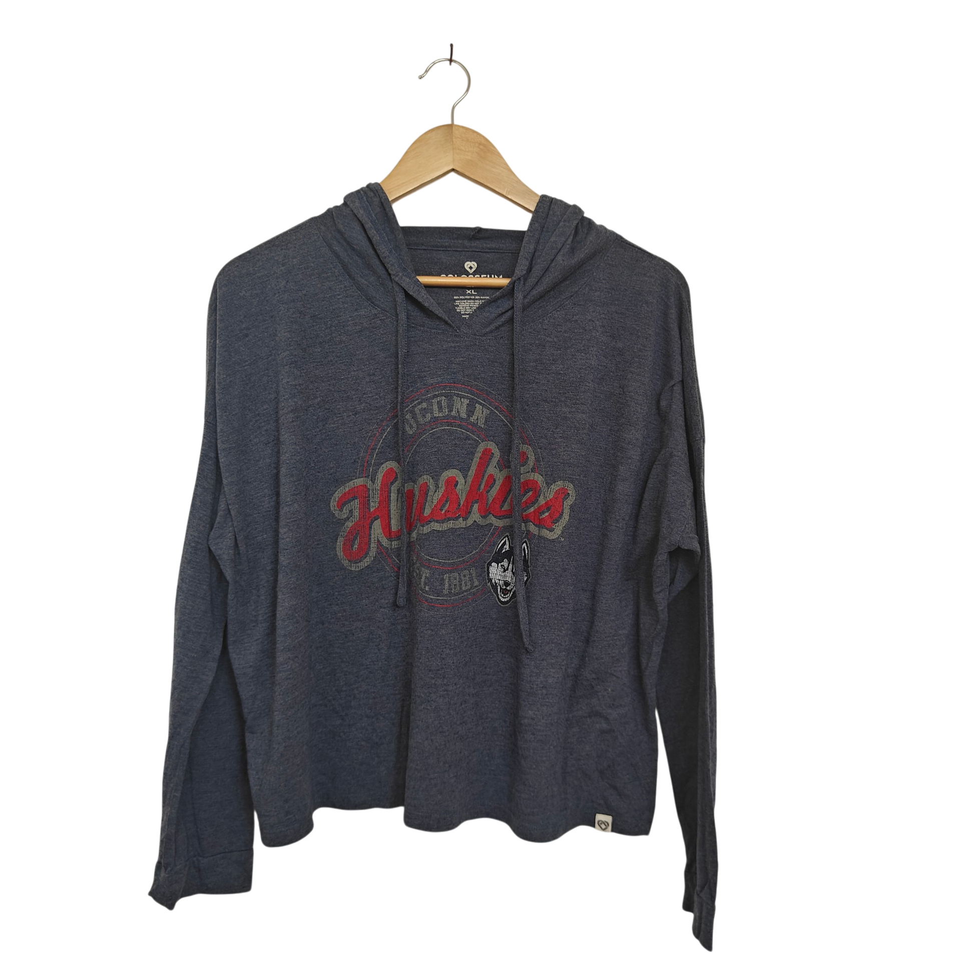 UConn Huskies Hooded Tee XL Colosseum Women's Lightweight Hoodie Shirt Blue