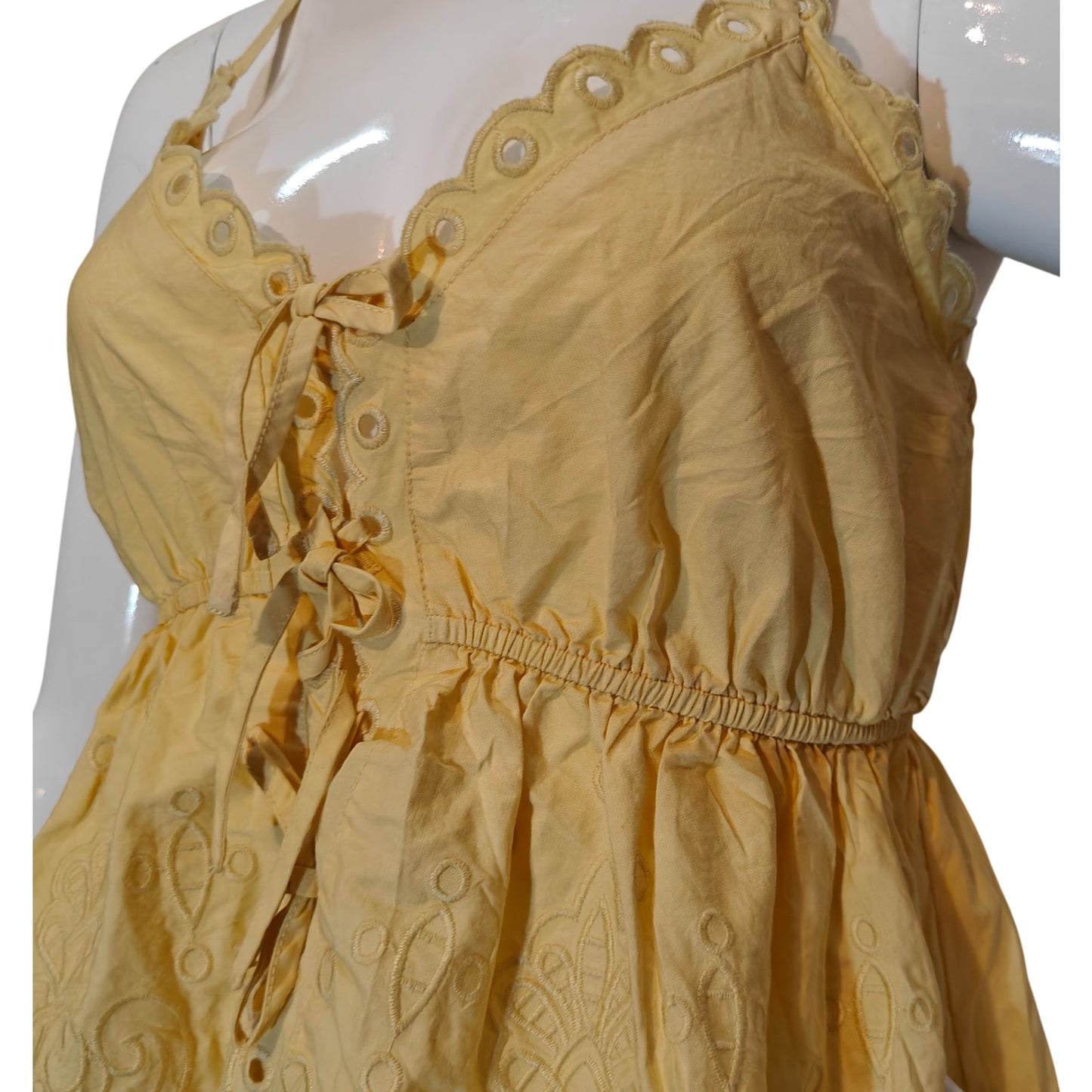 Yellow Eyelet Lace Trim Babydoll Cami