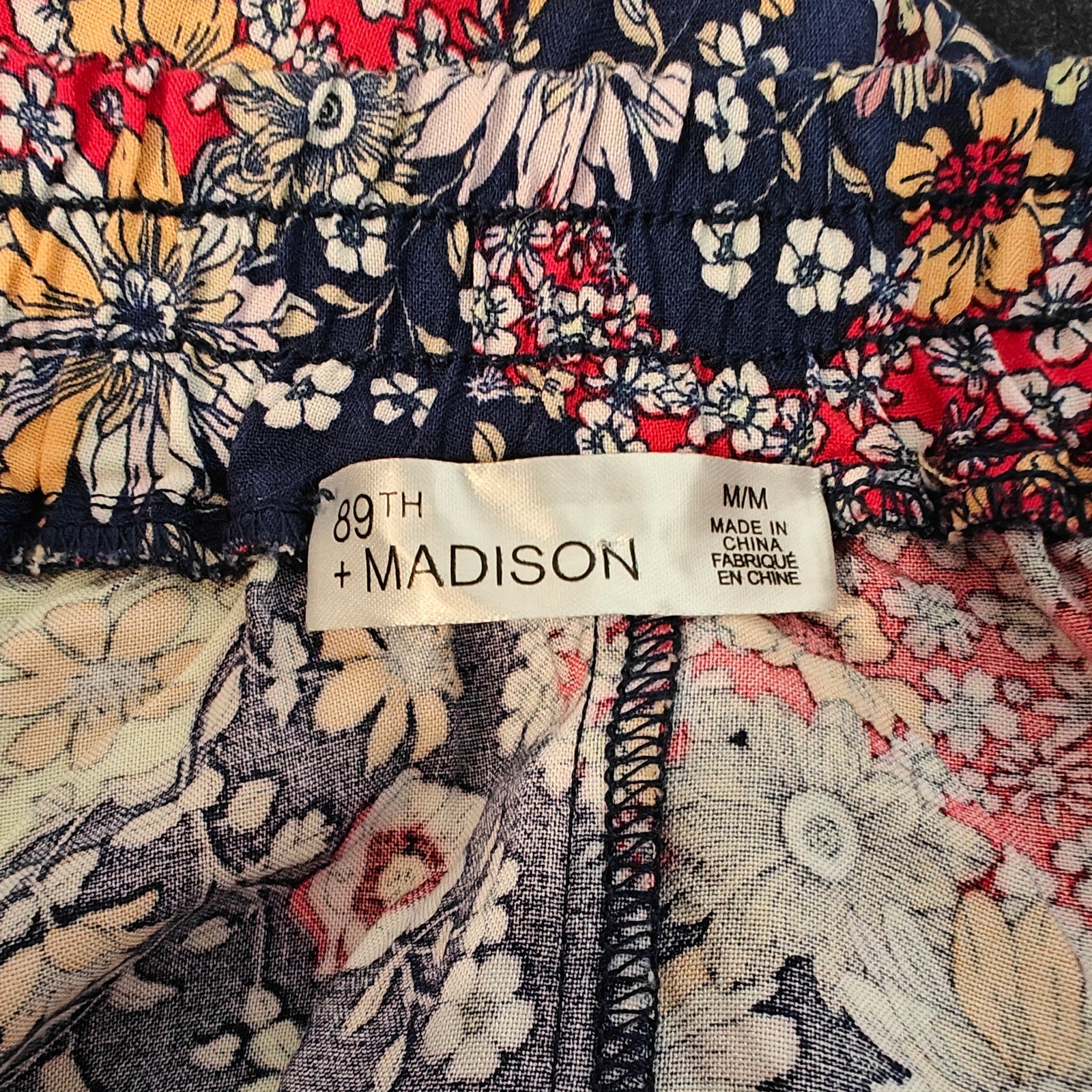 89th Madison Floral Midi Skirt Navy Boho Flowy Elastic Waist Women M