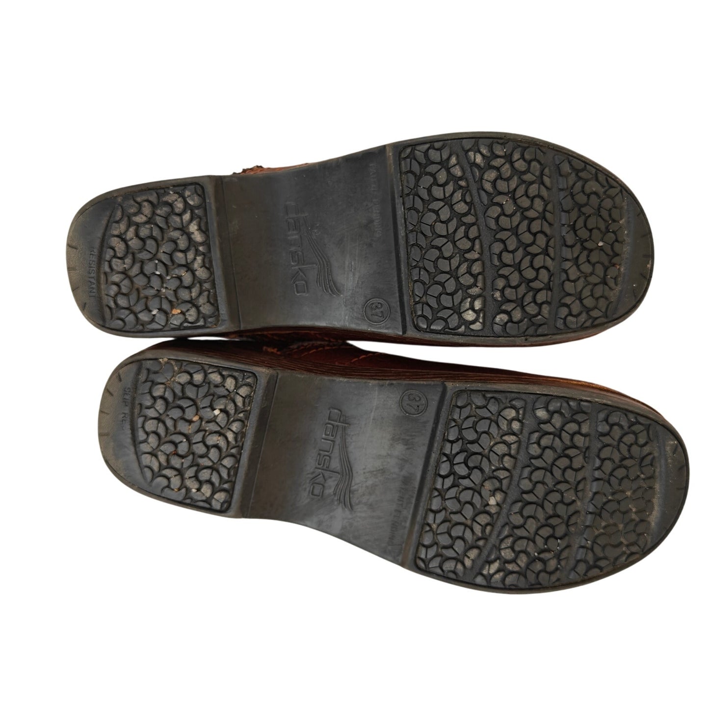 Brown Tooled Leather Clogs With Floral Detail