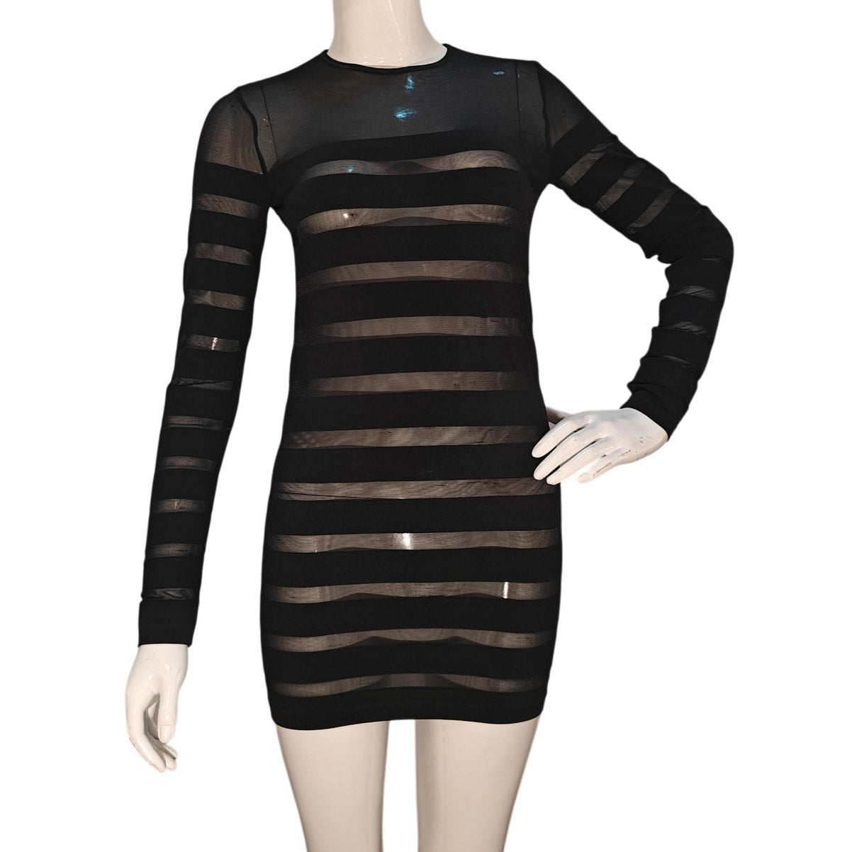 Black Sheer Stripe Bodycon Mini Dress