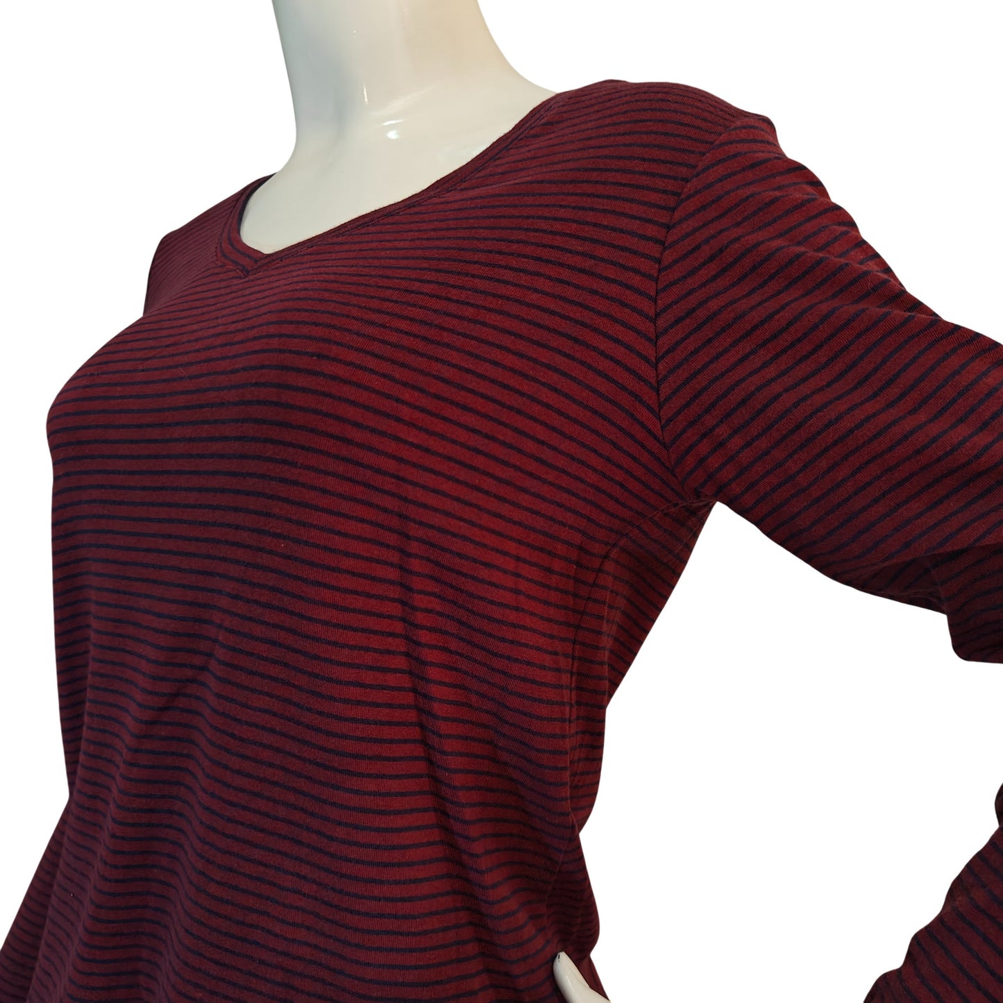 Red Navy Stripe V-Neck Long Sleeve Top