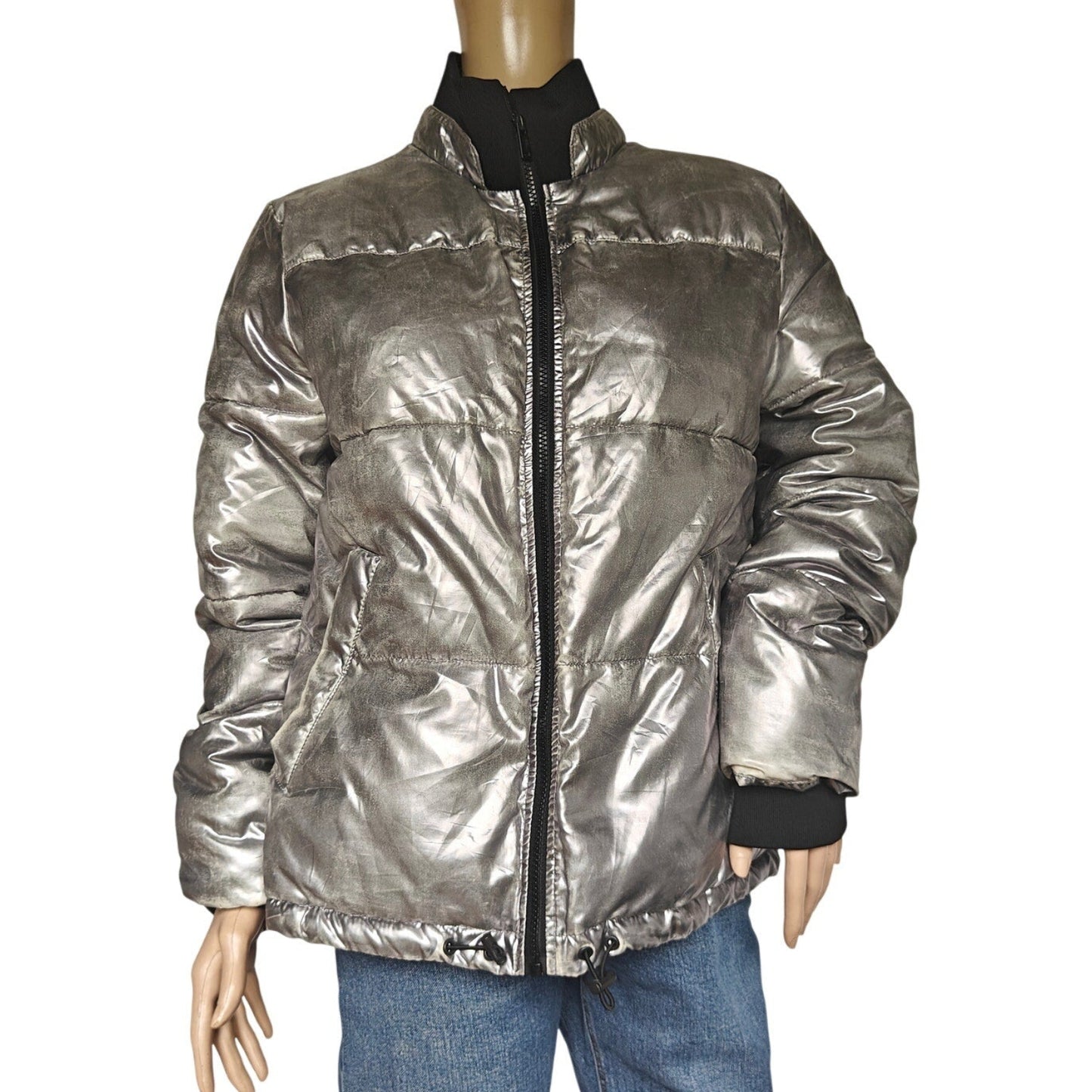 Metallic Silver Puffer Jacket