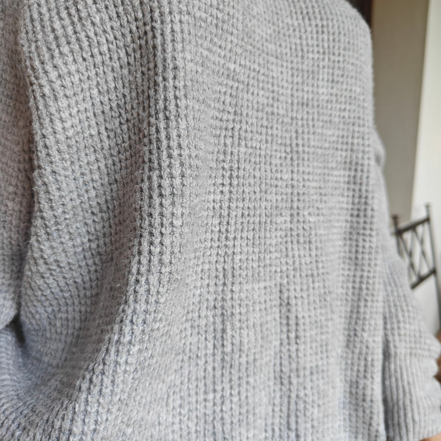 Gray Waffle-Knit Crewneck Sweater