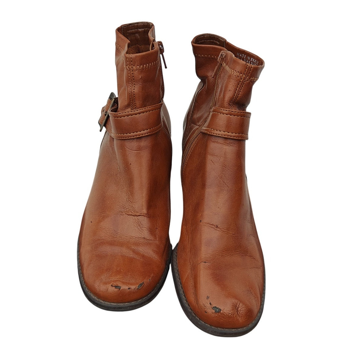 Brown Leather Ankle Boots With Block Heel