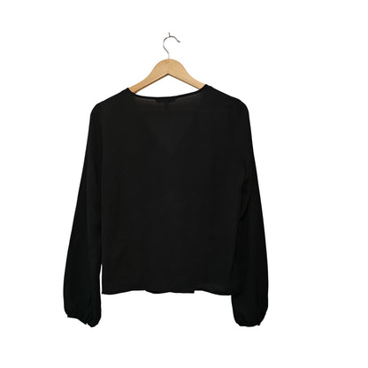 Black Draped Surplice V-Neck