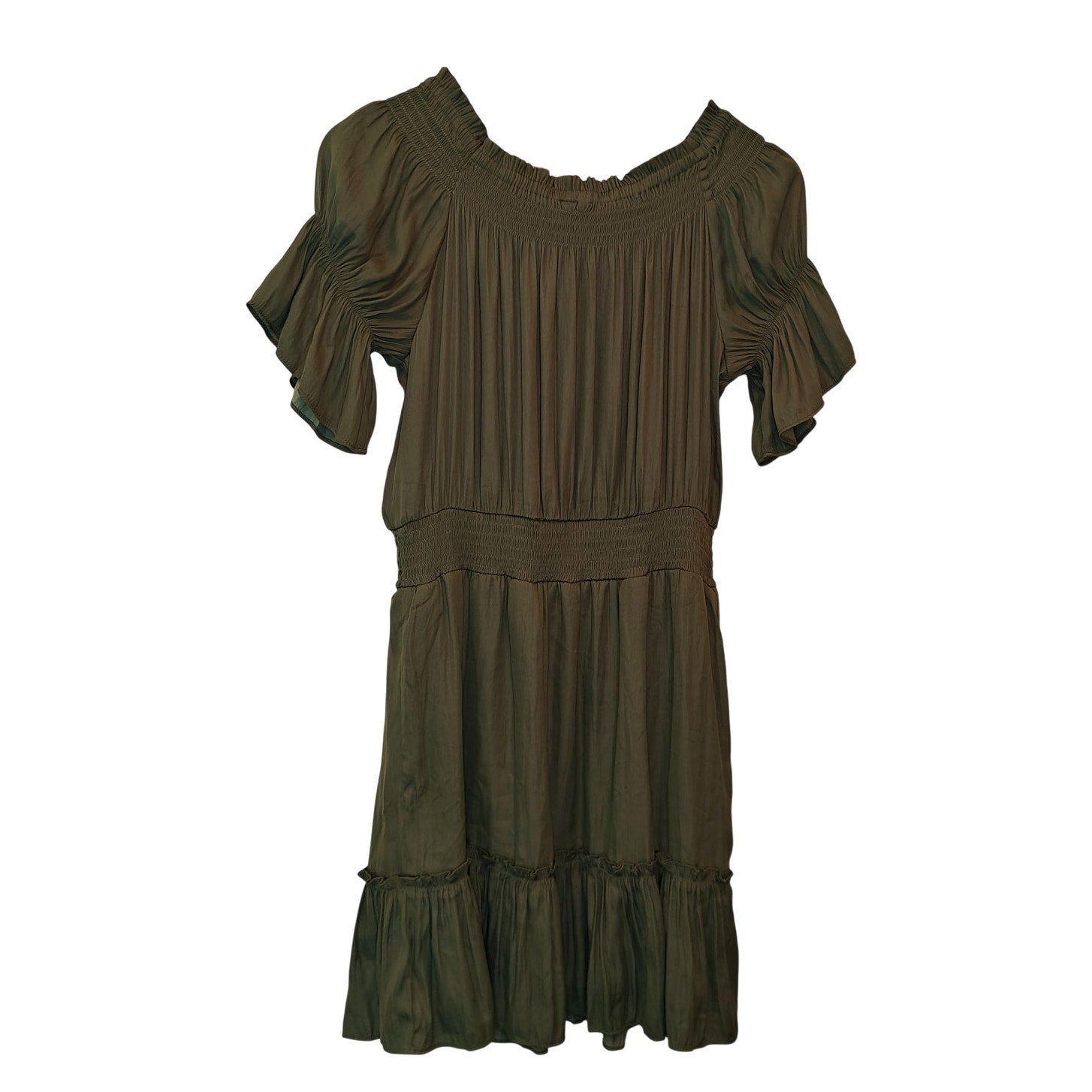 Olive Green Smocked Flutter Sleeve Mini Dress