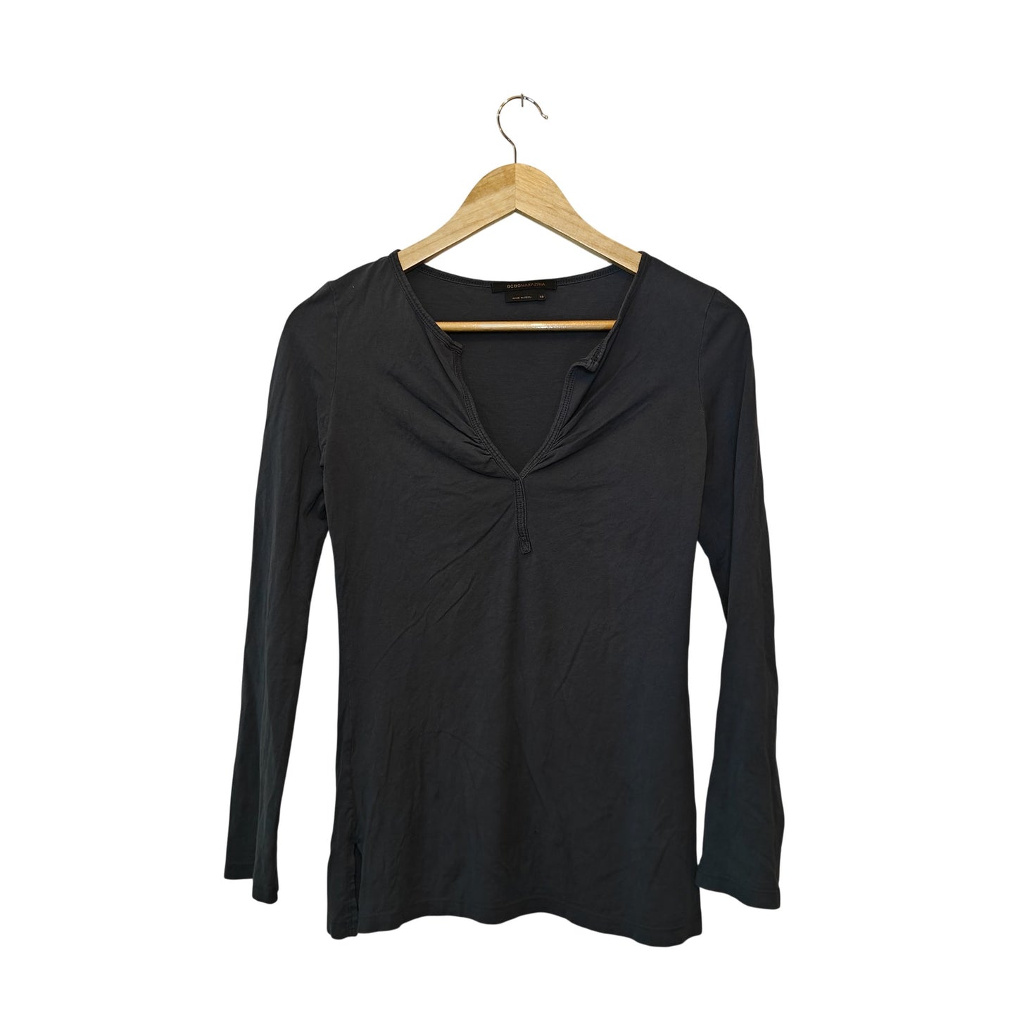 Blue Gray Long Sleeve V Neck Top