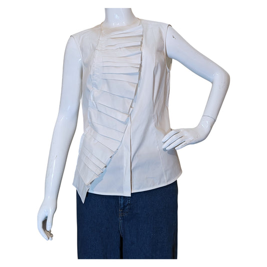 White Ruffle Pleated Sleeveless Blouse