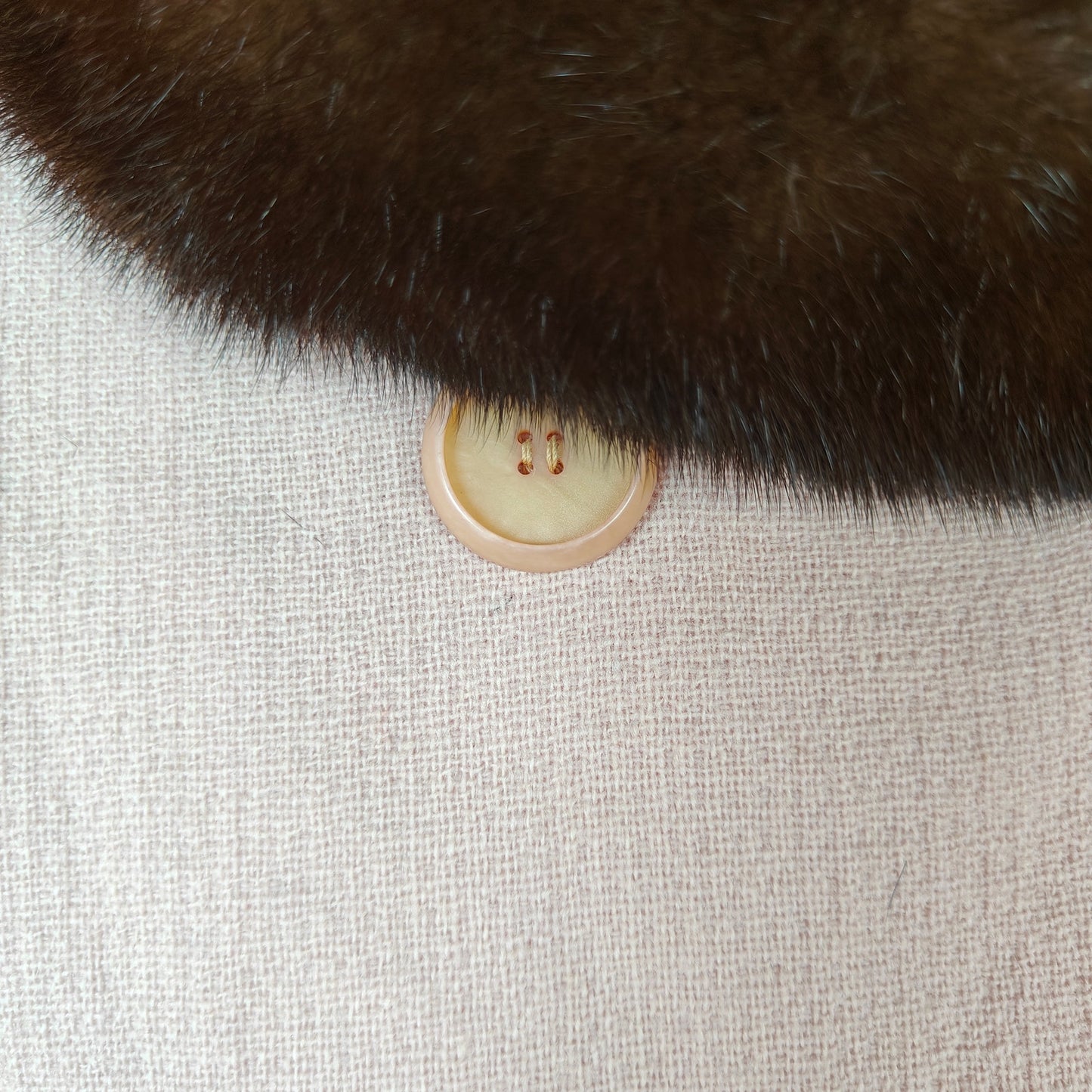 Vintage Blush Pink Wool Coat w Fur Trim Collar and Cuffs