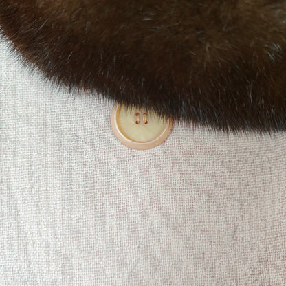 Vintage Blush Pink Wool Coat w Fur Trim Collar and Cuffs