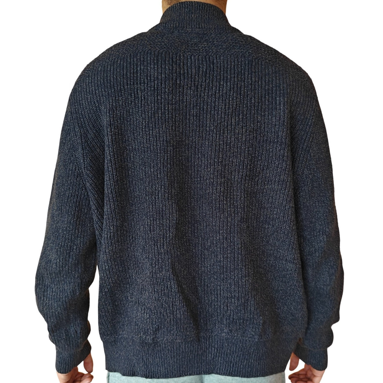 Blue Gray Cotton Knit Henley Sweater