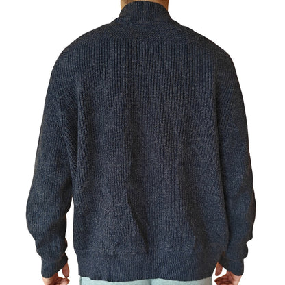 Blue Gray Cotton Knit Henley Sweater