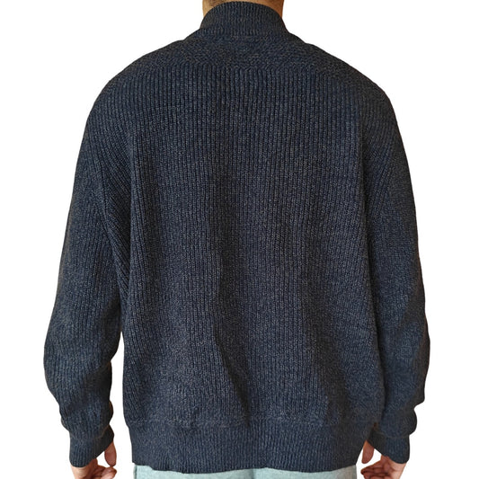 Blue Gray Cotton Knit Henley Sweater