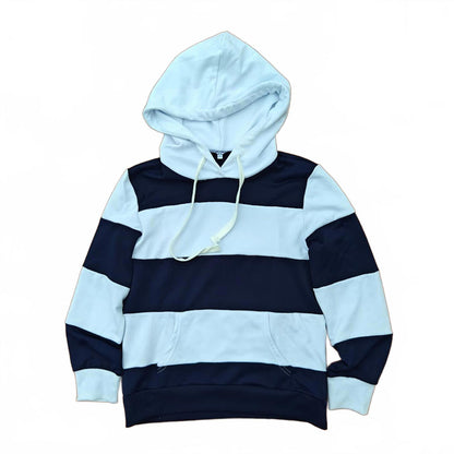 Navy Blue & White Striped Hoodie