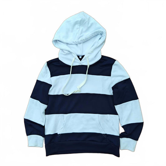Navy Blue & White Striped Hoodie