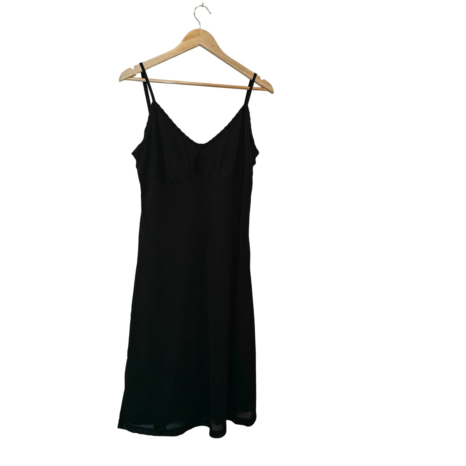 Black Lace Trim Midi Slip Dress