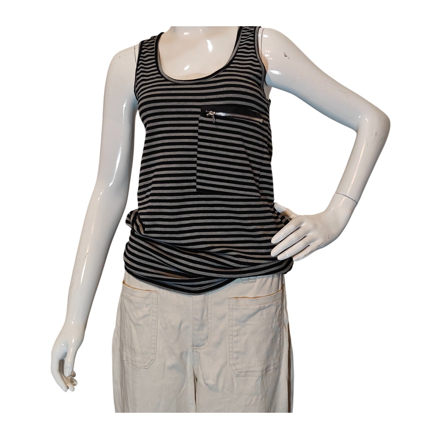 Black and Gray Striped Tank Top with Zip Pocket