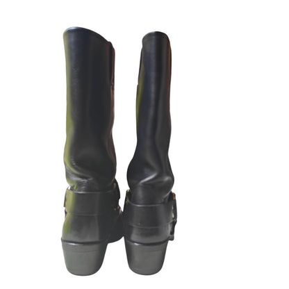 Harness 12R Black Leather Pull-On Mid-Calf Biker Boots