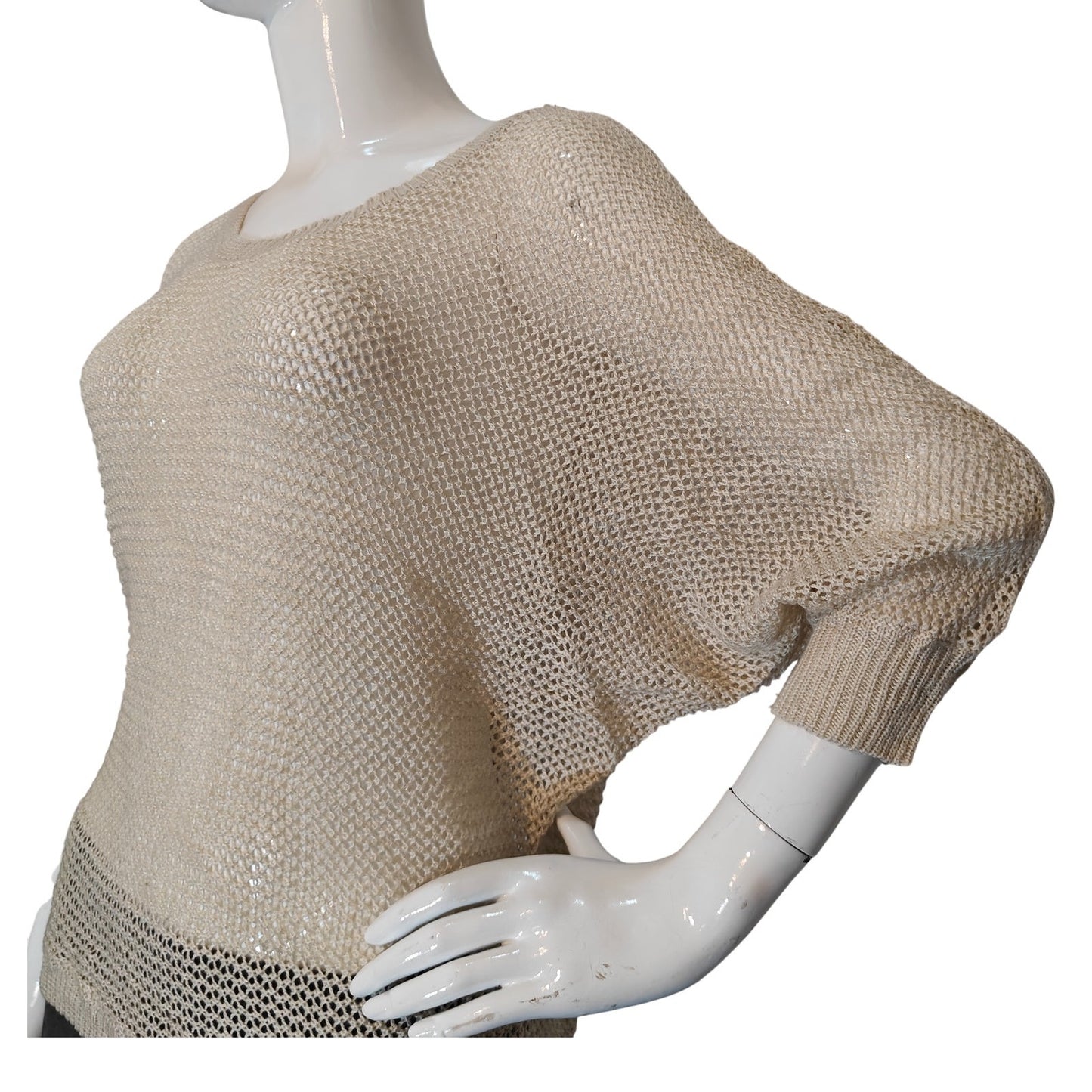 Cream Open Knit Dolman Sleeve Sweater