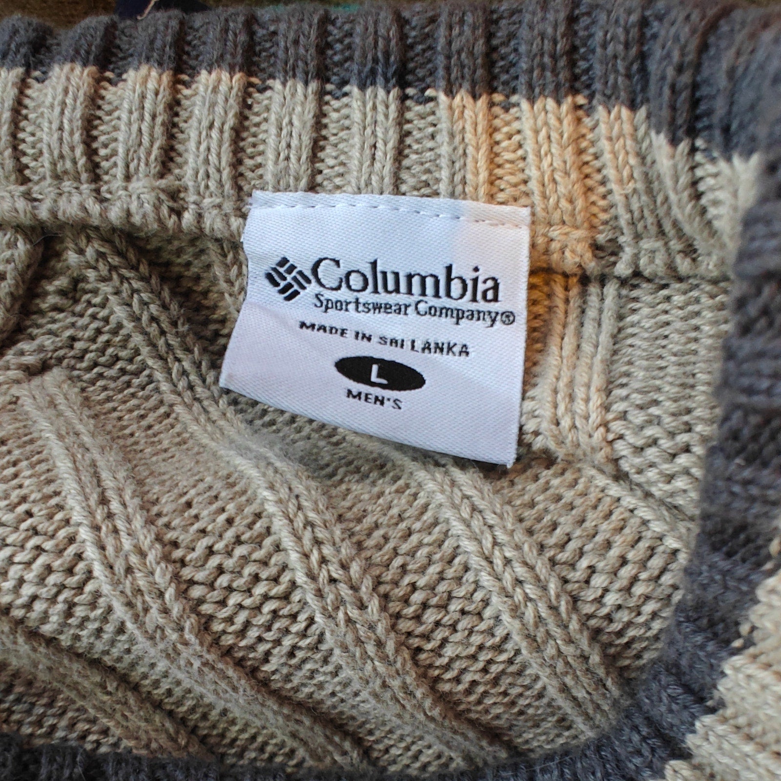 Beige Ribbed Crewneck Knit Sweater
