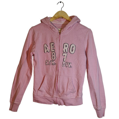 Pink Stitched Logo Zip-Up Hoodie