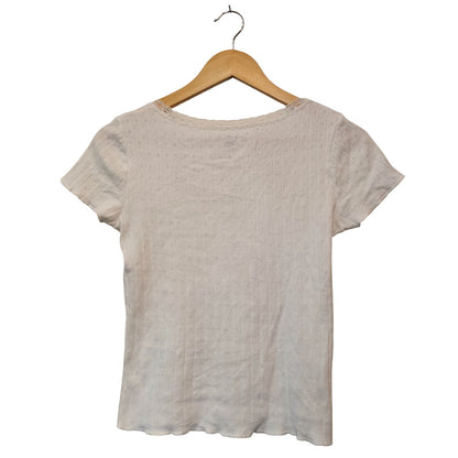 White Ribbed Lace Trim Baby Tee