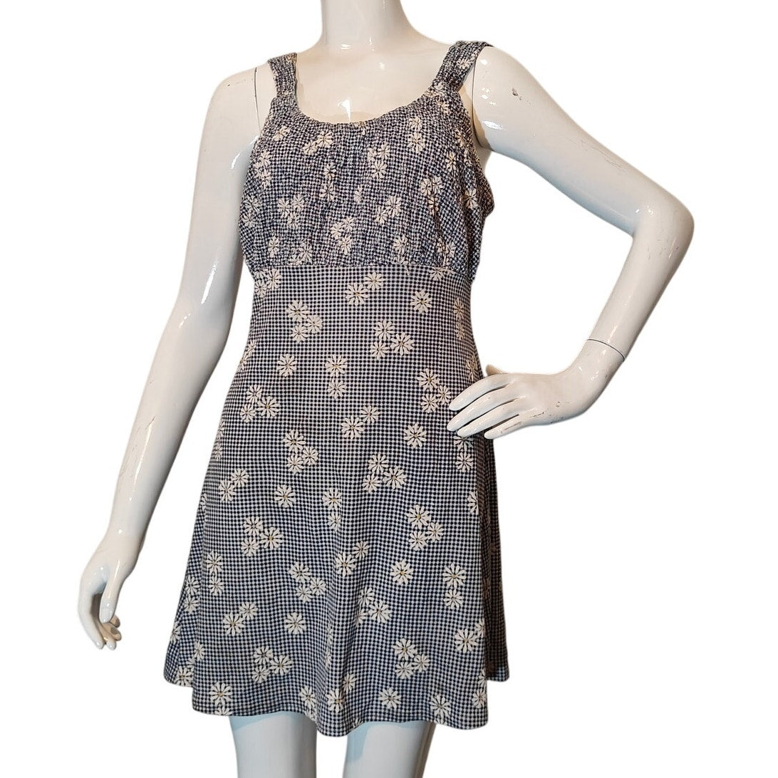 Gingham Floral Sleeveless Mini Dress