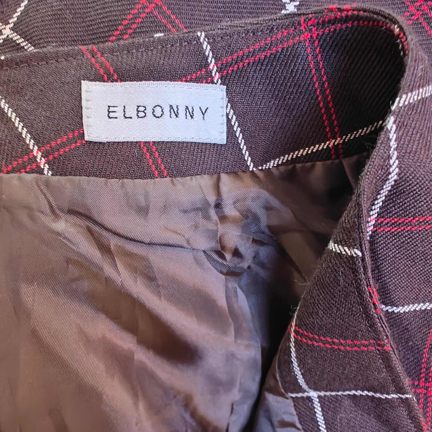 Elbonny Plaid Ruffle Midi Skirt Brown Red Windowpane Flounce Hem Size 64 Japan