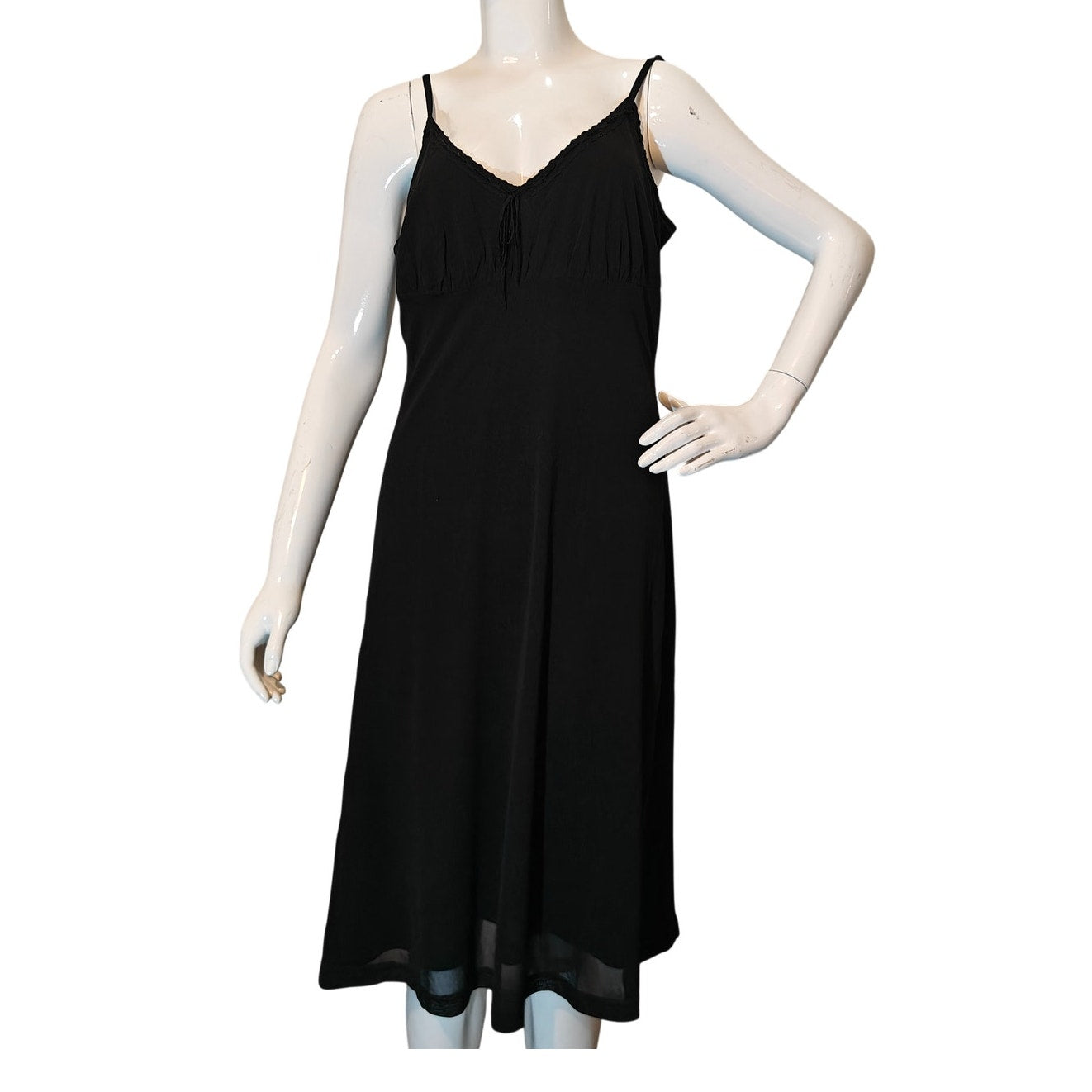 Black Lace Trim Midi Slip Dress