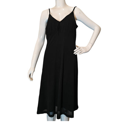 Black Lace Trim Midi Slip Dress
