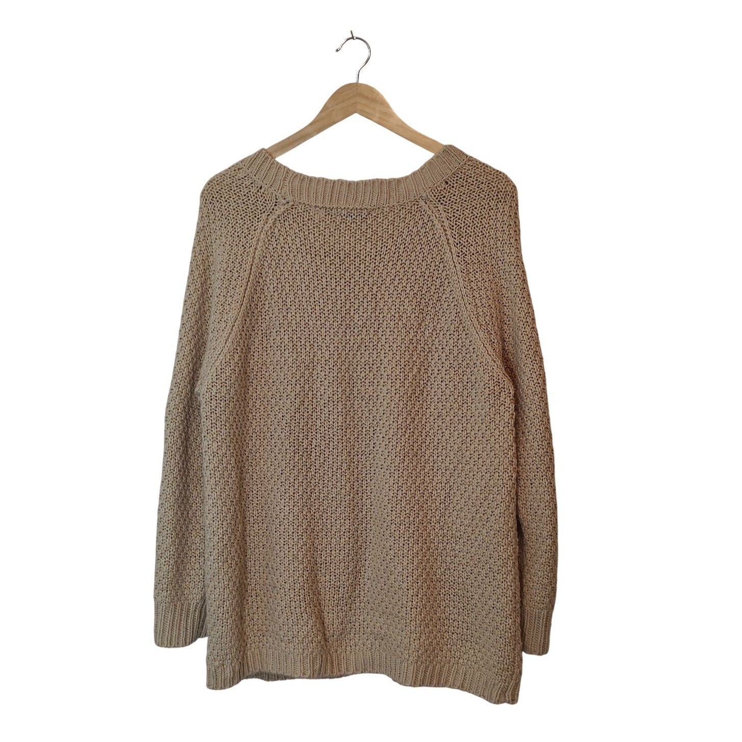 Beige Cable Knit Chunky Crew Sweater