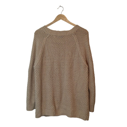 Beige Cable Knit Chunky Crew Sweater
