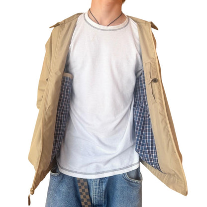 Tan Zip-Up Plaid-Lined Jacket